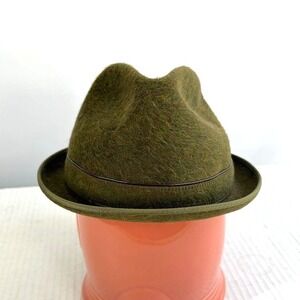 Mallory The Golden Torino Olive Green Wool Felt Fedora Hat Mens 7 1/4 Vintage